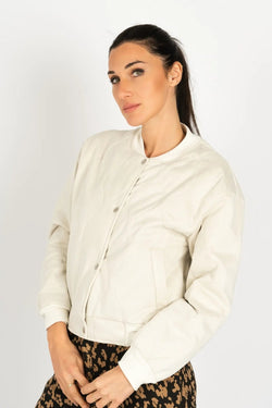 Carraig Donn Suede Quilted Bomber Jacket in Ecru