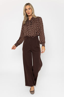 Carraig Donn Tailored Wide Leg Trouser in Brown