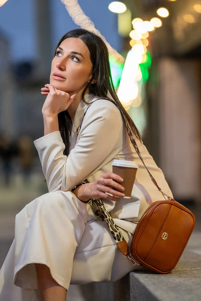 Carraig Donn Tan Brown Camera Bag with Printed Strap