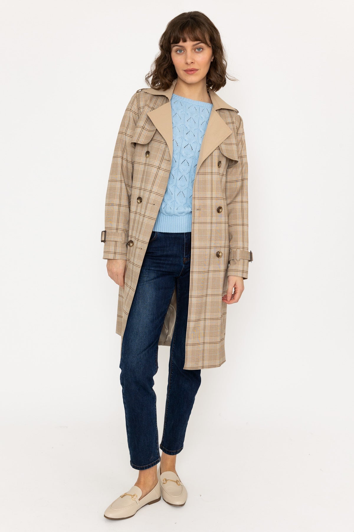 Tan hot sale check coat