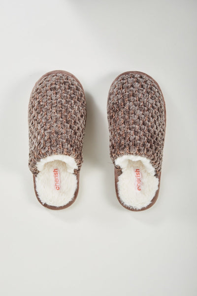 Carraig Donn Taupe Chenille Mule Slipper With Fur Lining