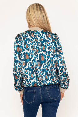 Carraig Donn Teal Leopard Print Bomber Jacket