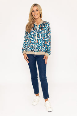 Carraig Donn Teal Leopard Print Bomber Jacket