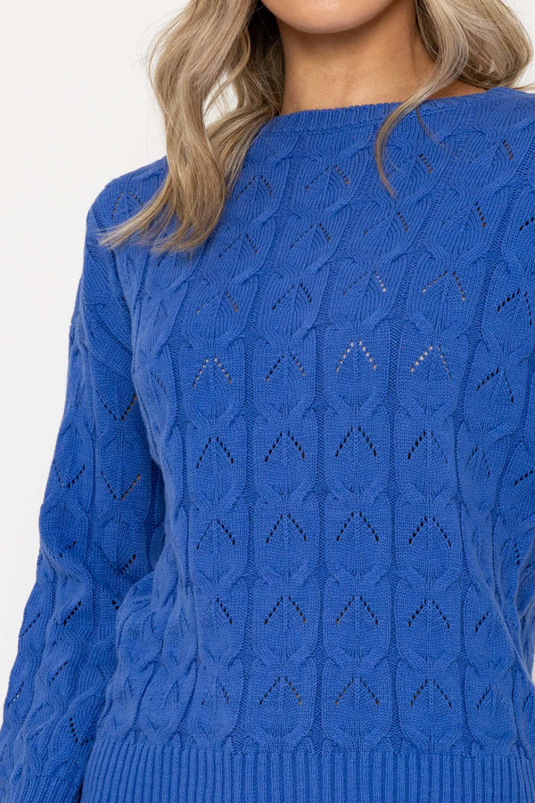 Carraig Donn Textured Crew Knit Jumper in Blue