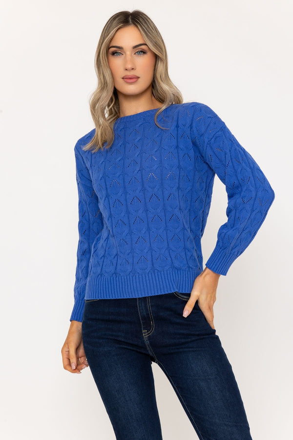 Carraig Donn Textured Crew Knit Jumper in Blue