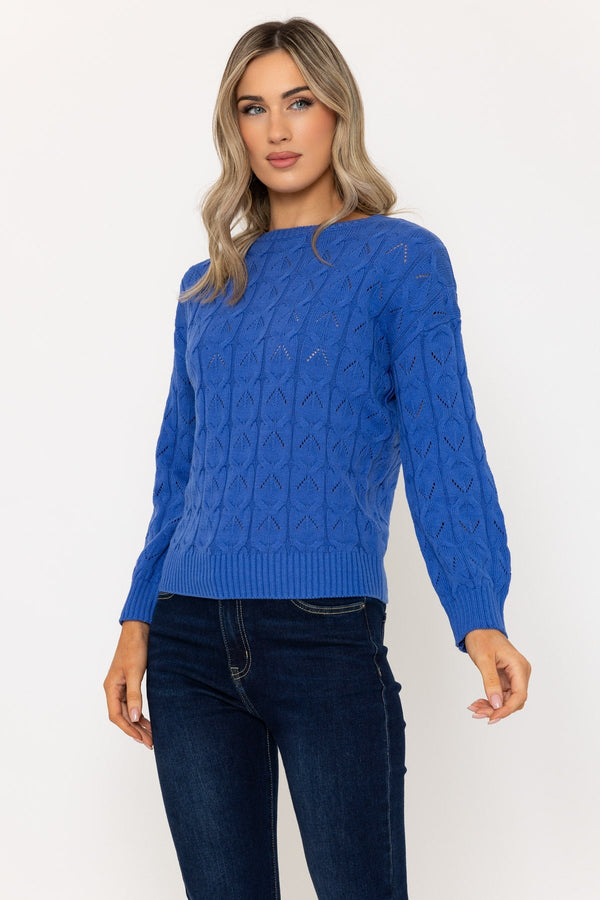 Carraig Donn Textured Crew Knit Jumper in Blue