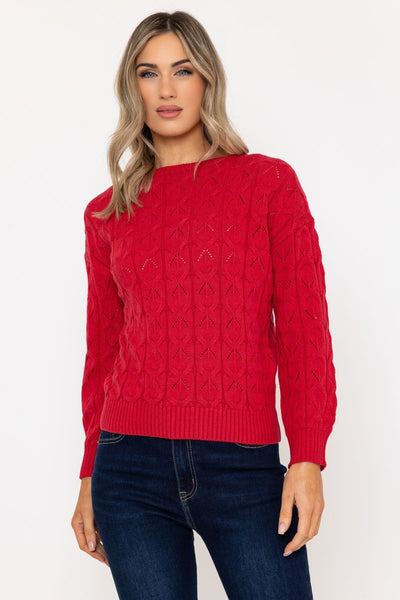 Carraig Donn Textured Crew Knit Jumper in Raspberry Pink