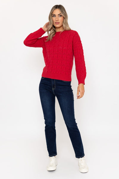 Carraig Donn Textured Crew Knit Jumper in Raspberry Pink