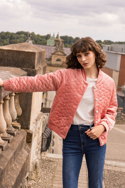 Carraig Donn Velvet Bomber Jacket in Rose