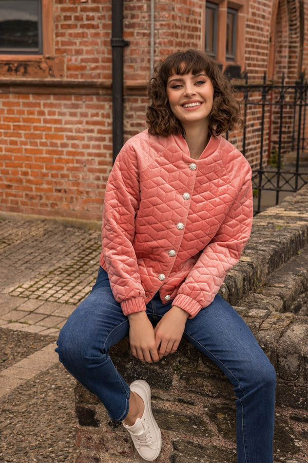 Carraig Donn Velvet Bomber Jacket in Rose