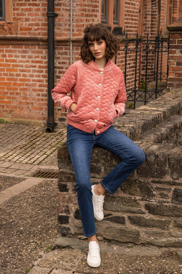 Carraig Donn Velvet Bomber Jacket in Rose