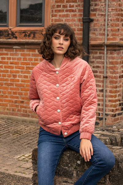 Carraig Donn Velvet Bomber Jacket in Rose