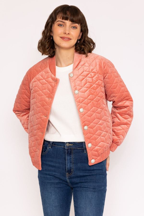 Carraig Donn Velvet Bomber Jacket in Rose