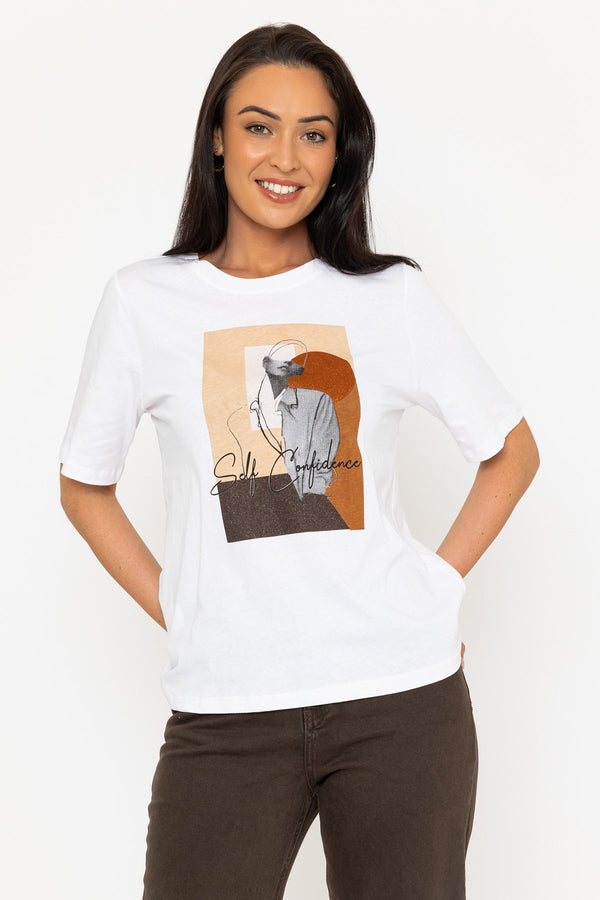 Carraig Donn White Boyfriend T-Shirt with Slogan Print