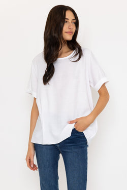 Carraig Donn White Button Back Linen Like Top