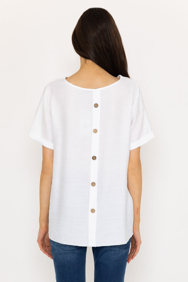 Carraig Donn White Button Back Linen Like Top