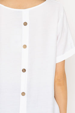 Carraig Donn White Button Back Linen Like Top