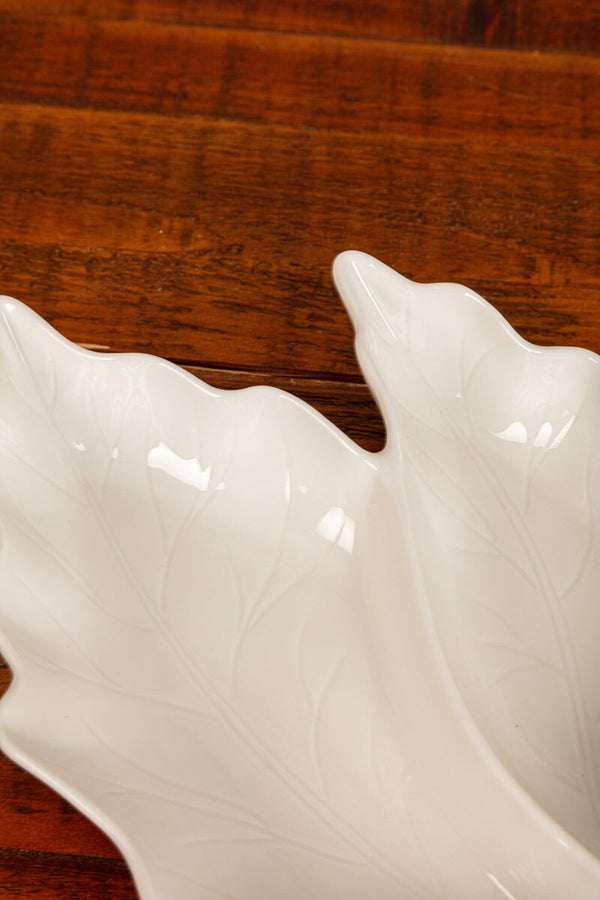 Carraig Donn White Ceramic Double Leaf Shape Serving Platter