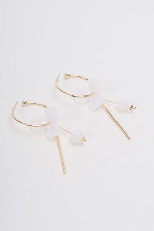 White Flower Drop Hoop Earrings