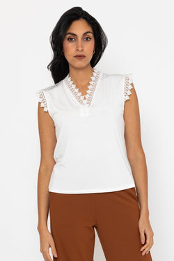 Carraig Donn White Lace Detail Slinky Sleeveless Top