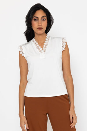 White Lace Detail Slinky Sleeveless Top