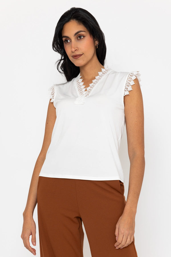 Carraig Donn White Lace Detail Slinky Sleeveless Top