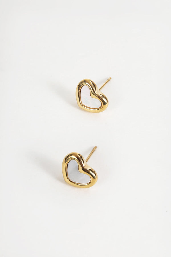 Carraig Donn White Shell Gold Heart Earrings