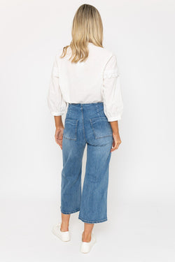 Carraig Donn Wide Leg Cropped Jeans in Blue Denim