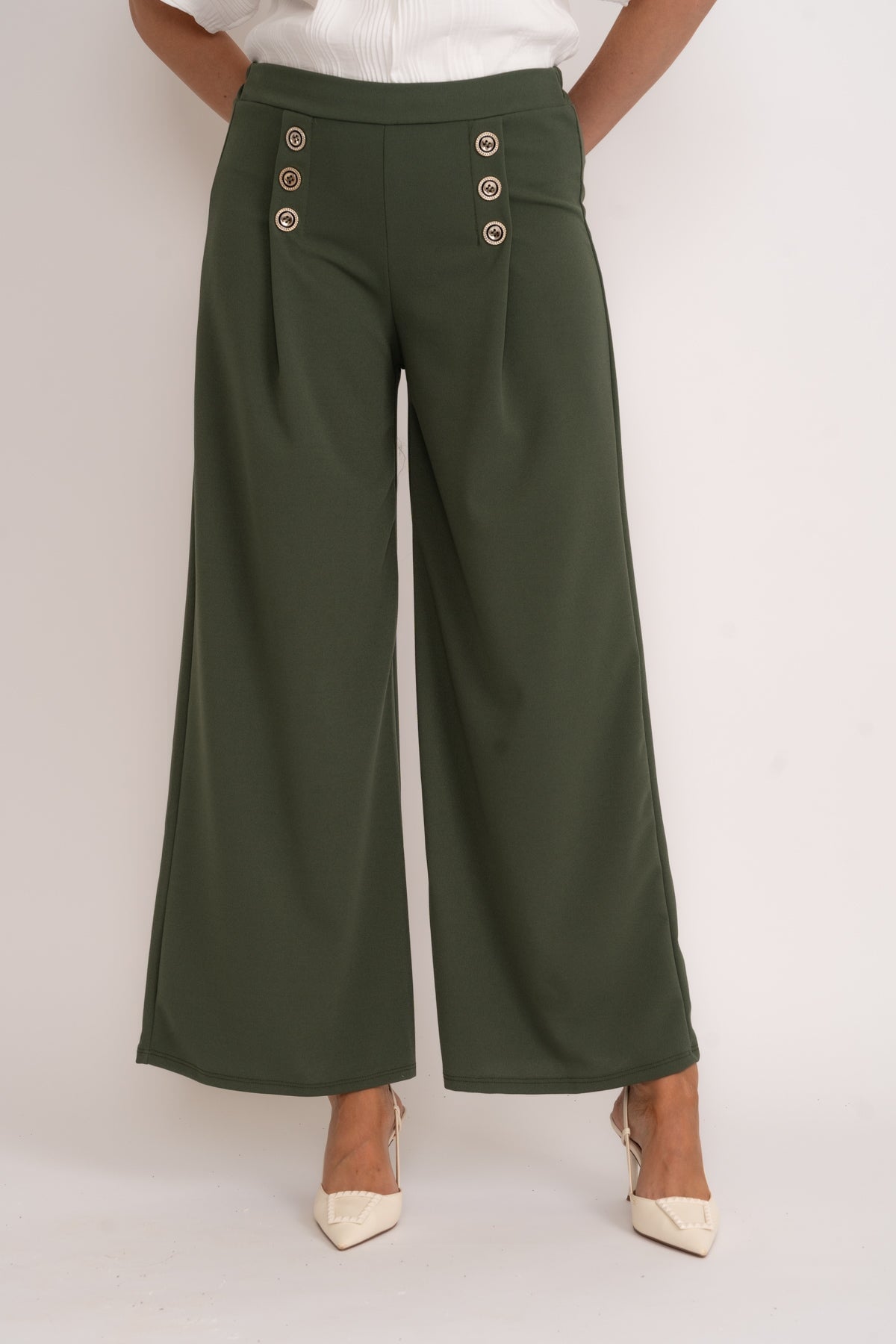 Wide Leg Scuba Trousers in Khaki