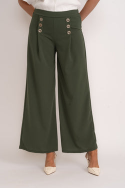 Carraig Donn Wide Leg Scuba Trousers in Khaki