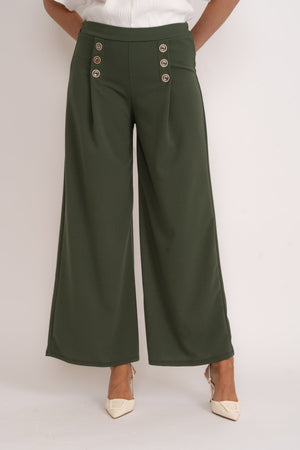 Wide Leg Scuba Trousers in Khaki