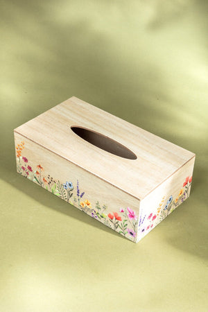 Wooden Floral Tissue Box