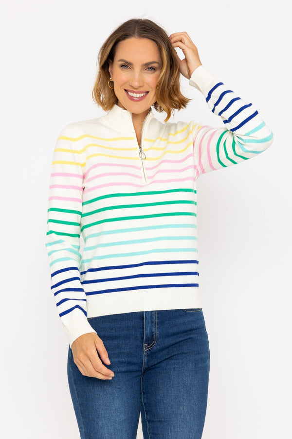 Carraig Donn Zip Neck Multicolour Knit Jumper