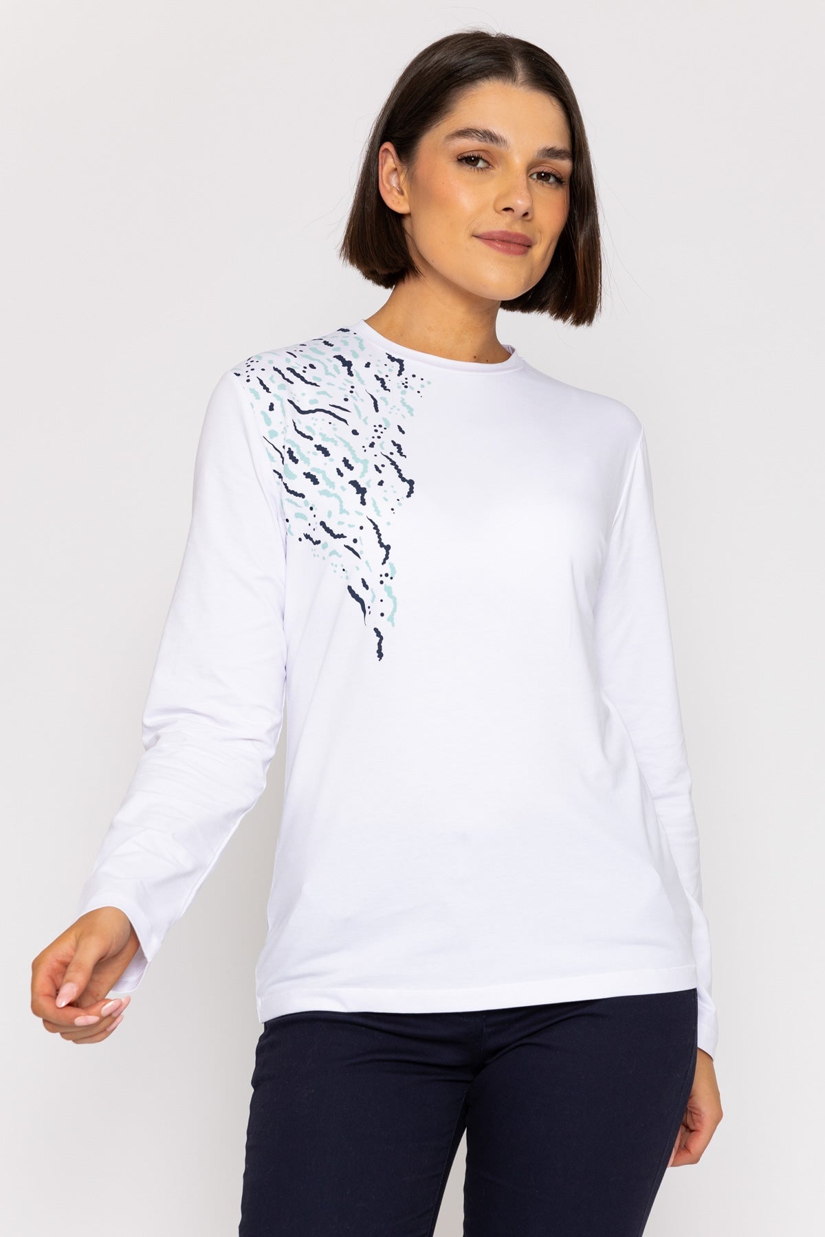 Long Sleeve Jersey Top in White | Tops | Carraig Donn