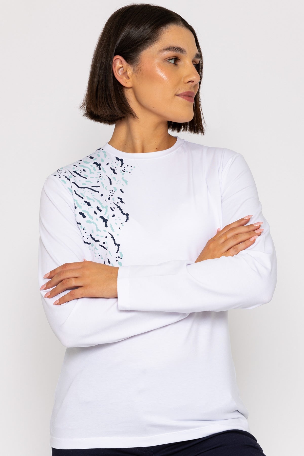Long Sleeve Jersey Top in White | Tops | Carraig Donn