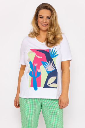 Abstract Cactus Graphic Top in Off White