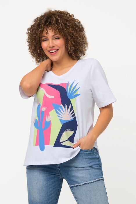 Carraig Donn Abstract Cactus Graphic Top in Off White