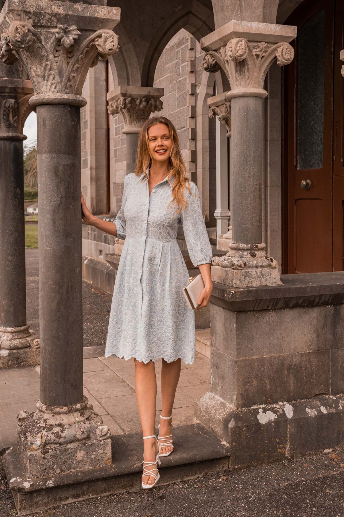 Blue floral embroidered sales dress