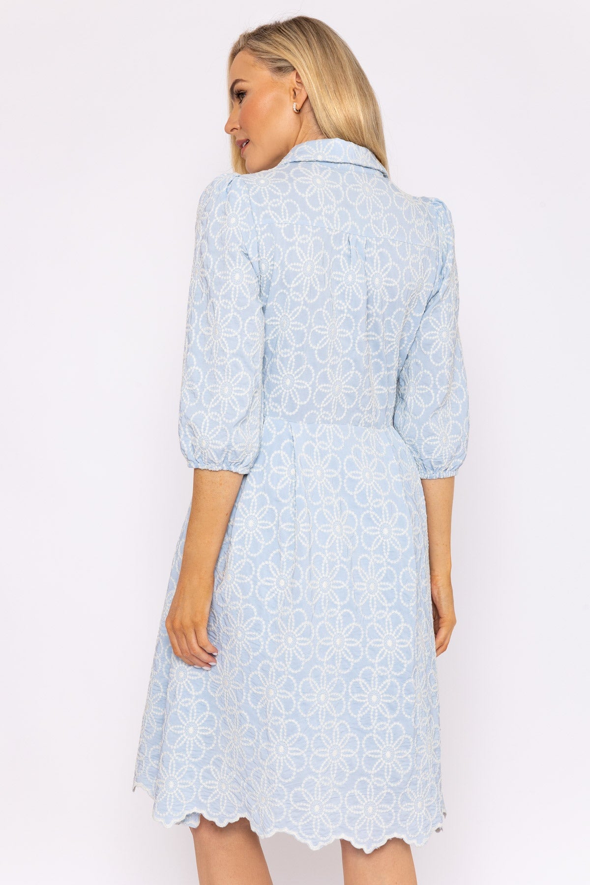 Blue floral embroidered outlet dress