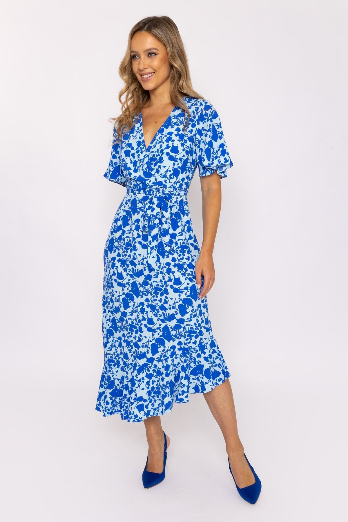 Ruffle wrap midi sales dress