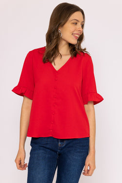 Carraig Donn Button Blouse in Red