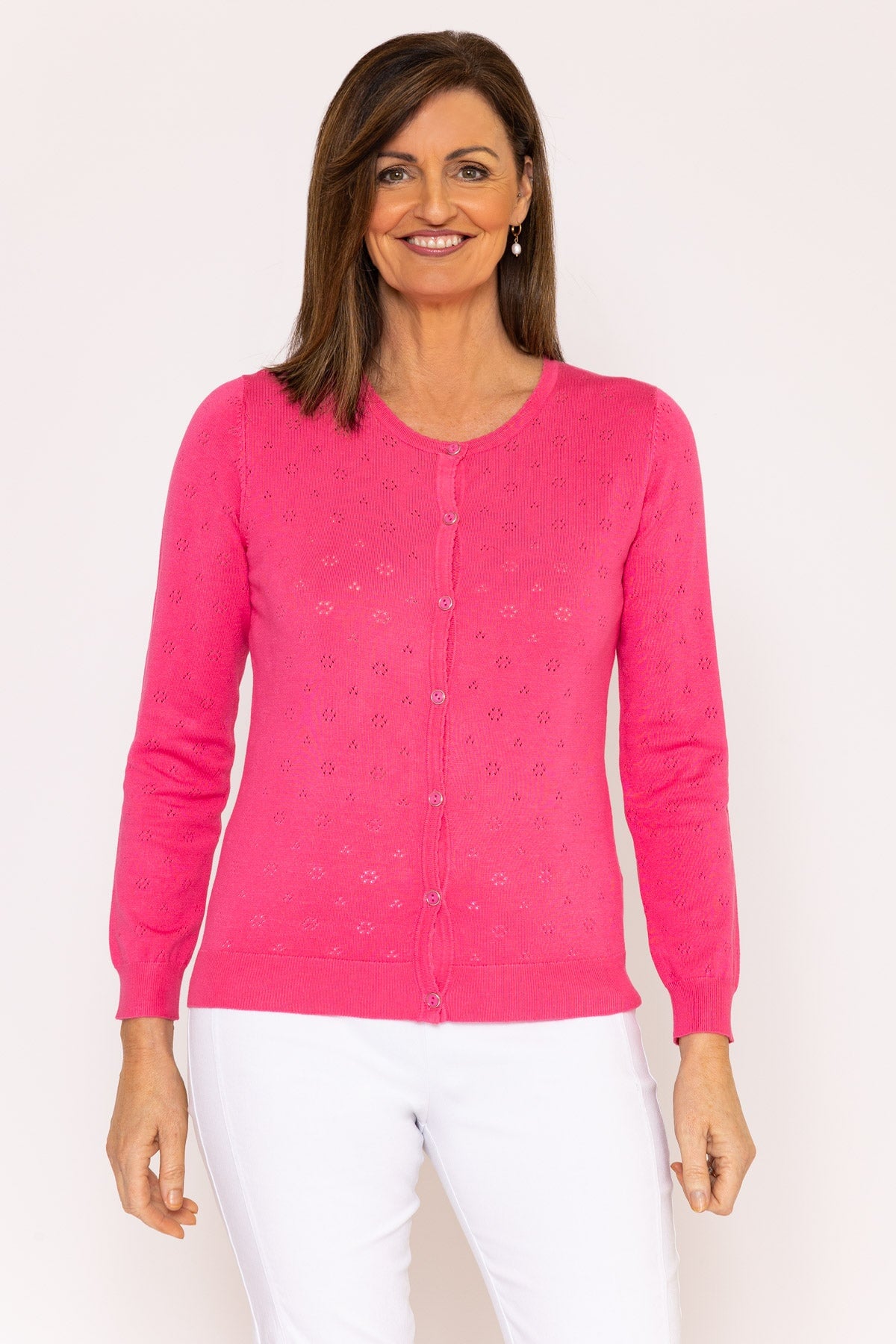 Pink button shop down cardigan