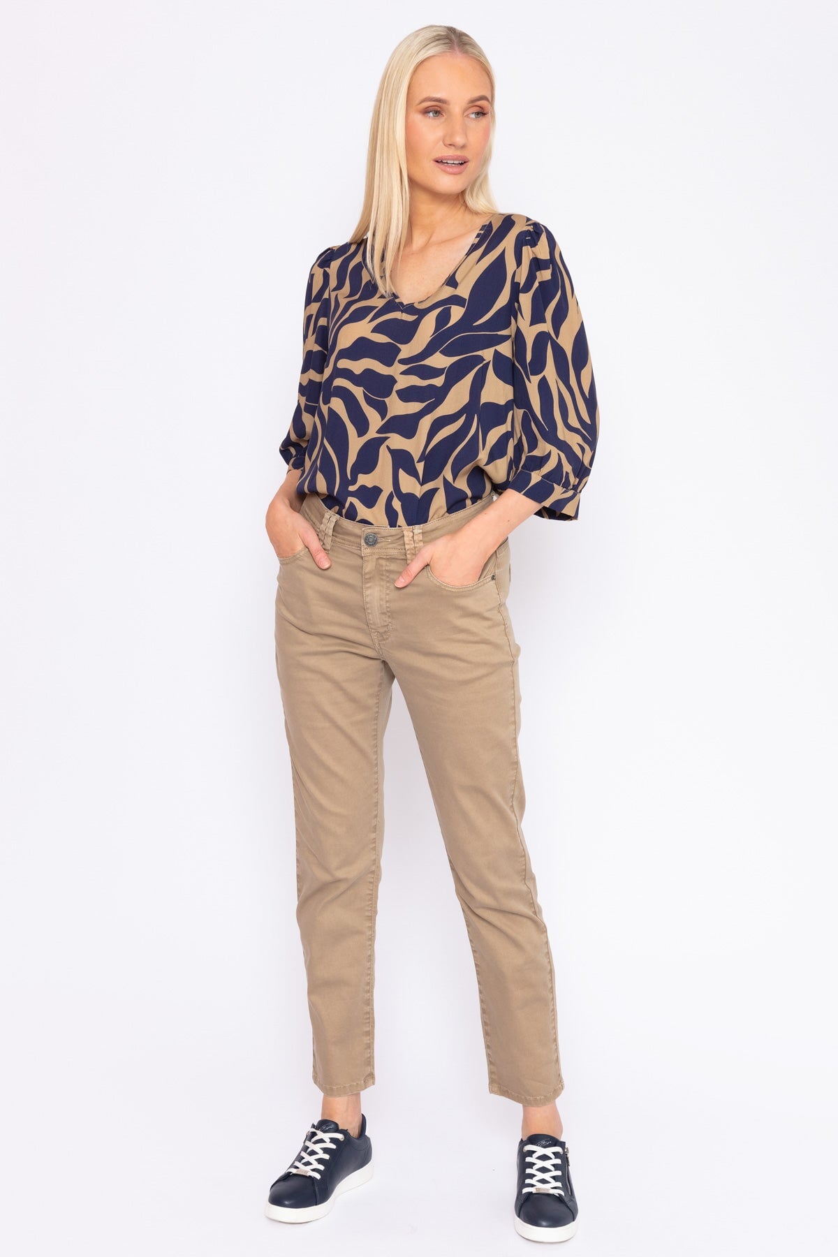 Casual Straight Leg Pants in Taupe Trousers Carraig Donn