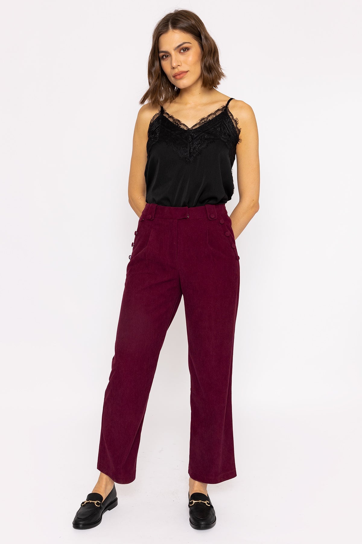 Plum wide outlet leg trousers