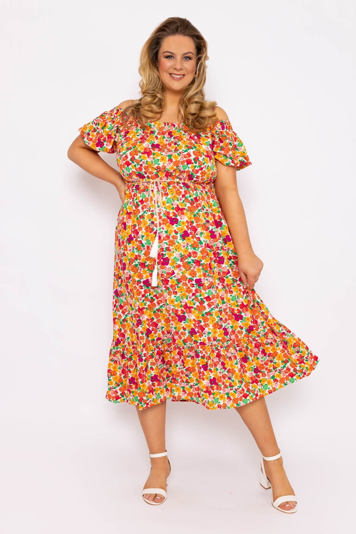 carraig donn curve bardot floral midi dress in multi 701588