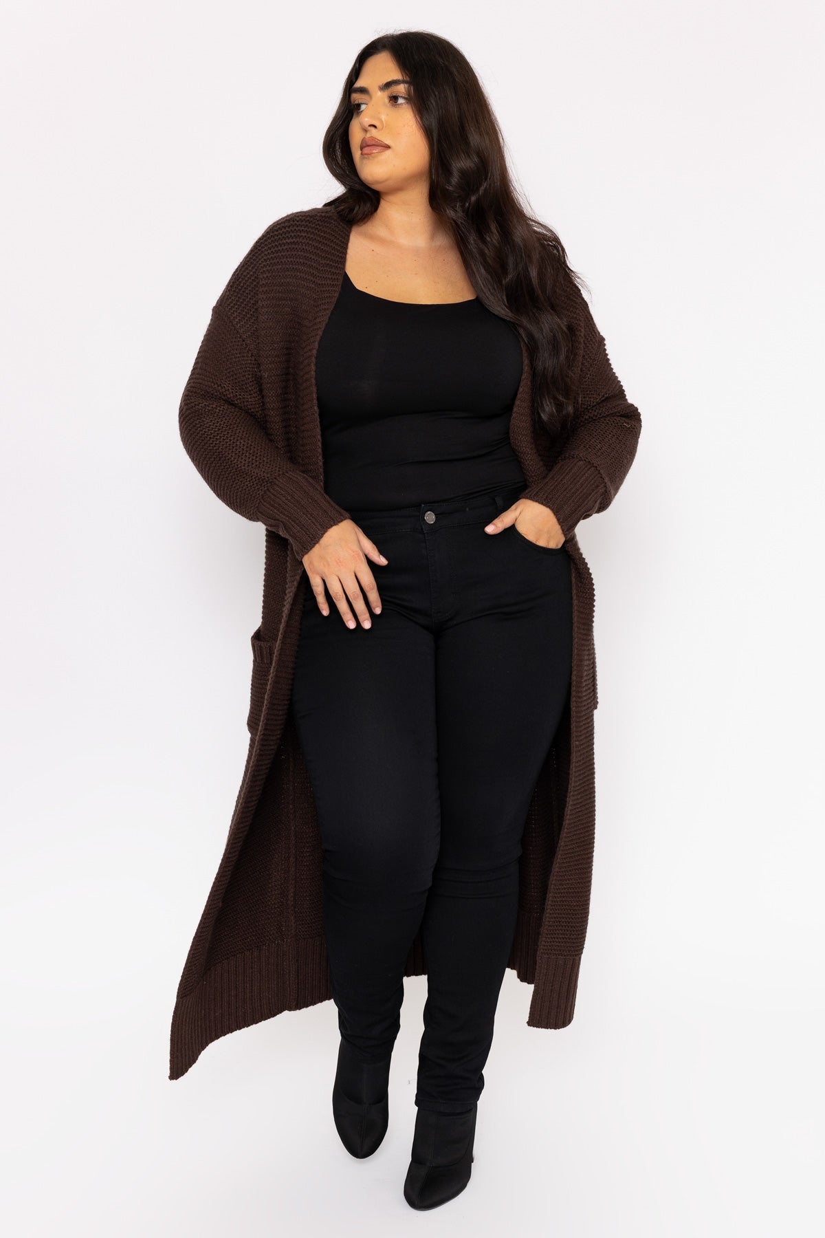 Long black belted on sale cardigan