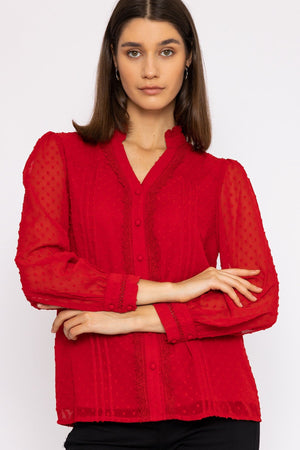 Dobby Texture Blouse in Red