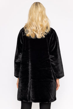 Carraig Donn Funnel Neck Faux Fur Coat in Black