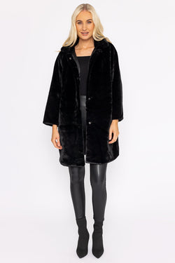 Carraig Donn Funnel Neck Faux Fur Coat in Black