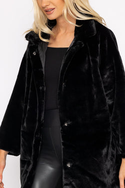 Carraig Donn Funnel Neck Faux Fur Coat in Black